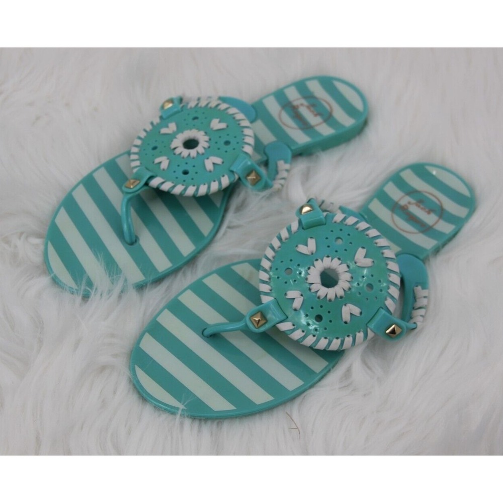 Jack Rogers Women's Georgica Blue White Stripe Jelly Flip Flop Sandal Women's 7